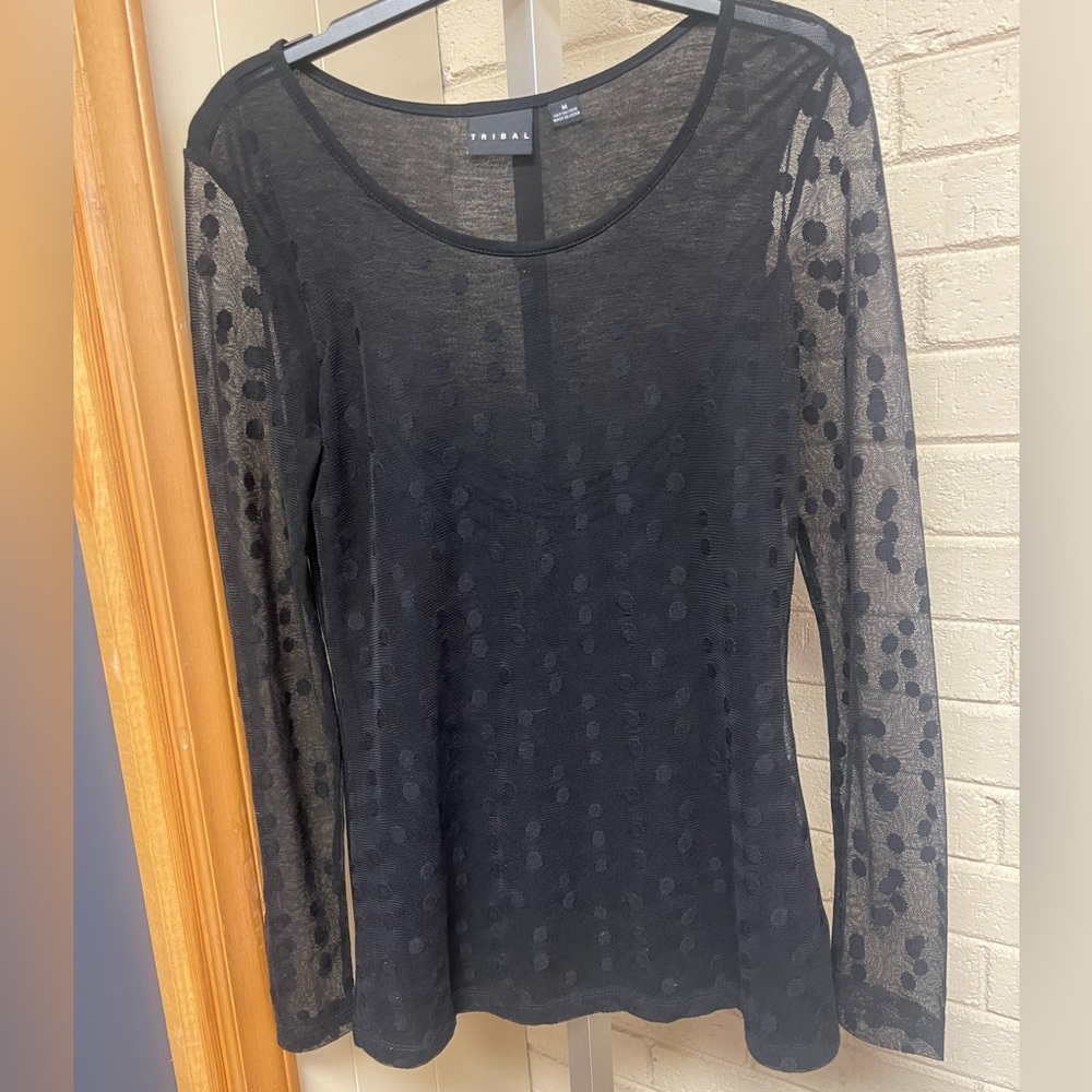 Tribal Black Dotted Sheer Sleeve Top - Picture 6 of 8